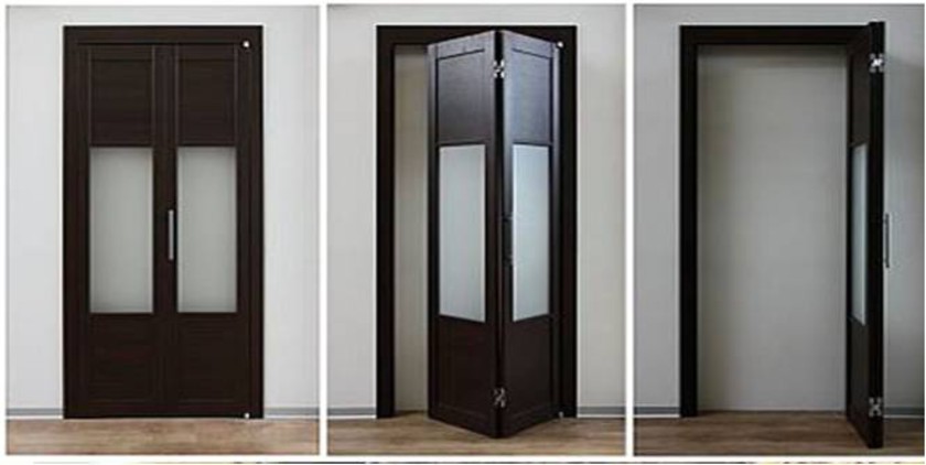 Шпонированные двери гармошка с матовыми стеклянными вставками Улан-Удэ